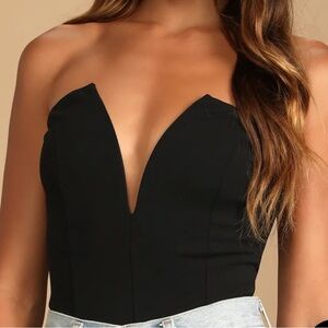 Lulus Babe Alert Black Notched Strapless Bodysuit